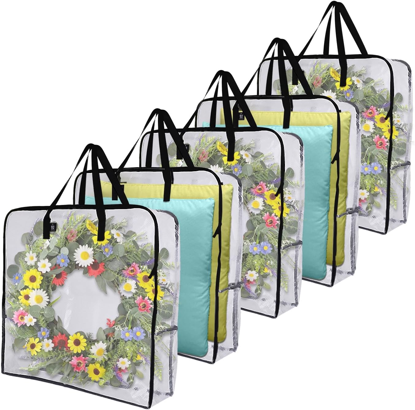 VENO 5 Pack Summer Wreath Storage Bag. Spring. Christmas Decoration Garland Container. 30 Inch Clear Door Wreath Organizers. Moving Boxes. Packing Supplies for College (Square - 5 Pack)